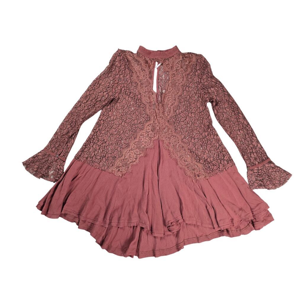 Free People Secret Origins Lace Tunic Dusty Mauve Size Small
